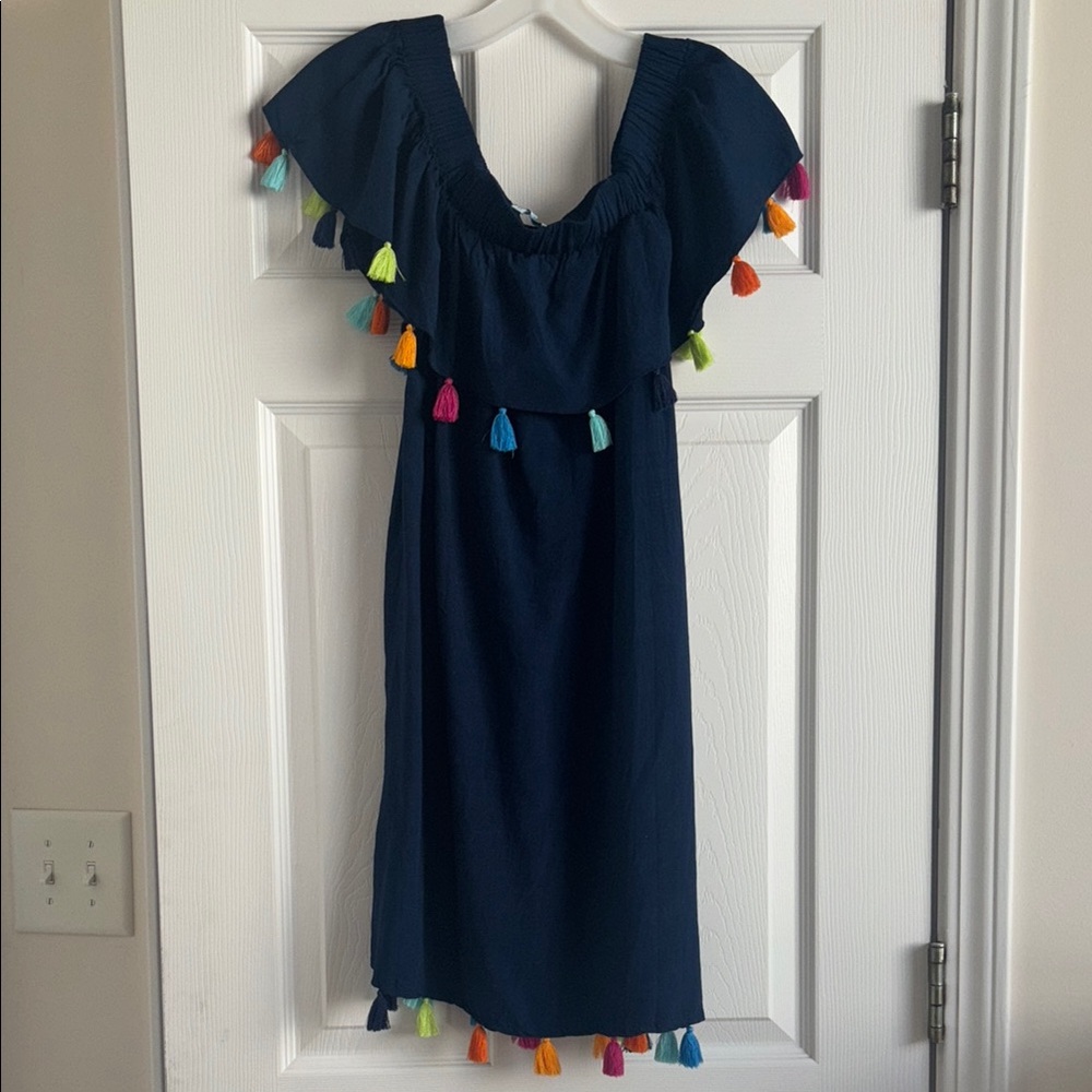 Navy Dress with Colorful Tassels